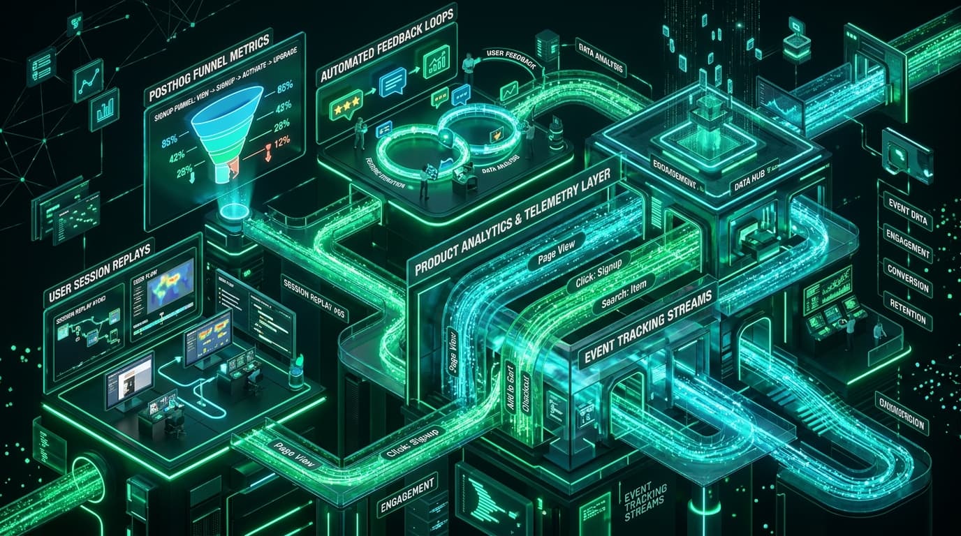 Behavioral Analytics & Growth Loop architecture infographic